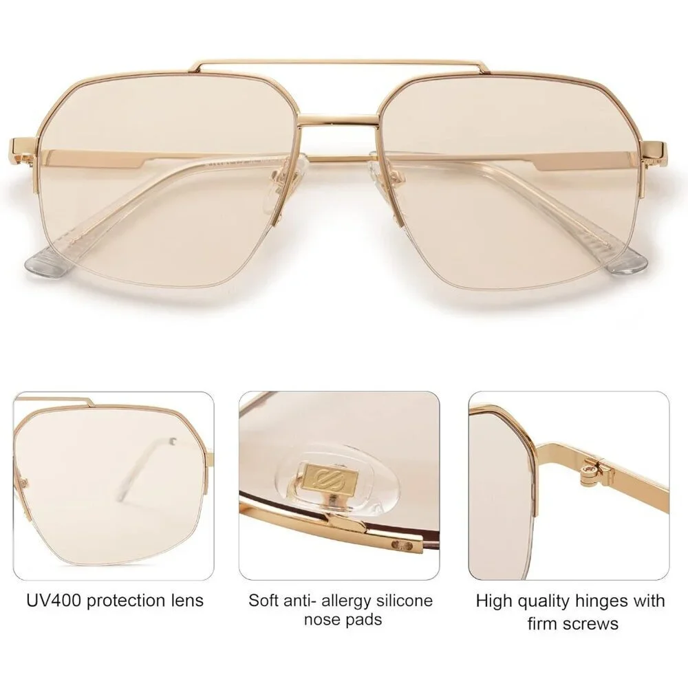 Aviator Sunglasses Metal Frame Semi-Rimless UV400 Protect Unisex